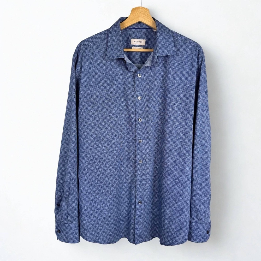 Bugatchi Uomo Button Up Shirt Shaped Fit Comfort Stretch Geometric XL Resort